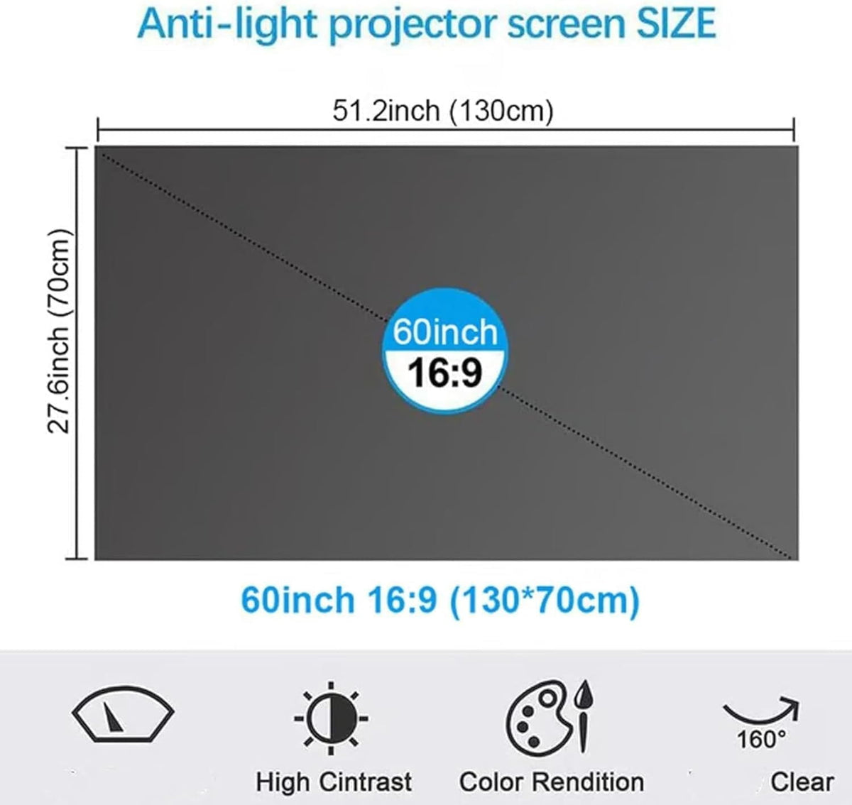120 Inch 16:9 Anti-Light Foldable Projector Screen, 4K 1080P Supported 160° Wide View for Indoor Outdoor (92in)