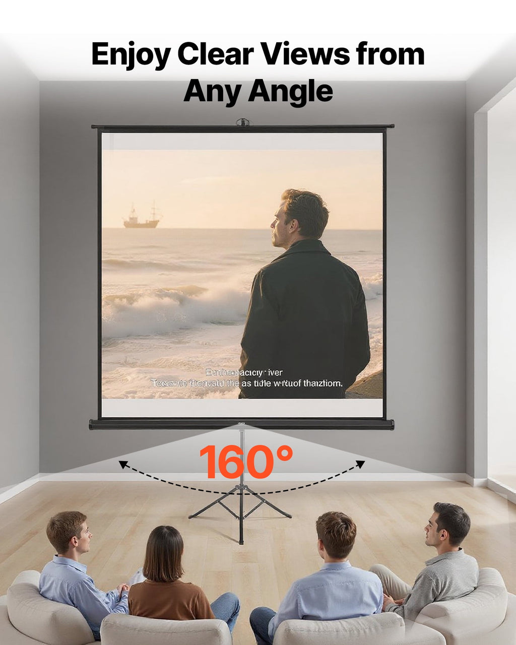 VEVOR Projector Screen with Stand, 70 x 70 Inch 160° Wide Angle Indoor Outdoor Projection Screen, 1:1 4K HD Wrinkleless Portable Tripod Screens with Bag, for Movie, Home Theater, Office Presentation