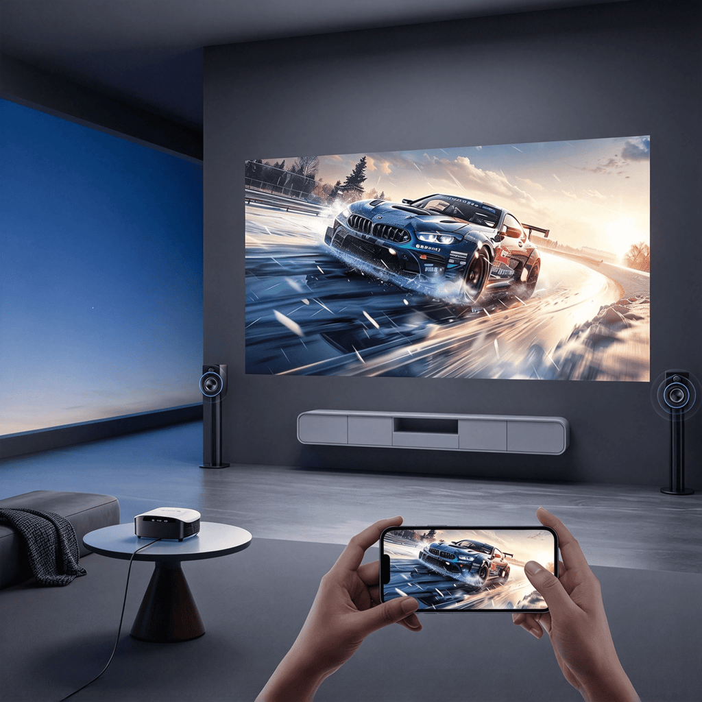 AI Smart Mini Projector with WiFi & Bluetooth, Auto Focus & Keystone FHD 4K Support Projector, Compatible with Netflix YouTube, Dolby Audio Home Theater for Outdoor Movie Night & Bedroom Cinema