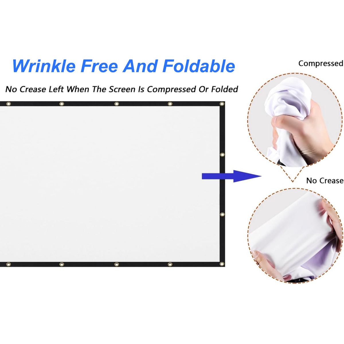 BDQ Projector Screen 100-Inch, 16:9, Front & Rear Projection, Portable Wrinkle-Free.