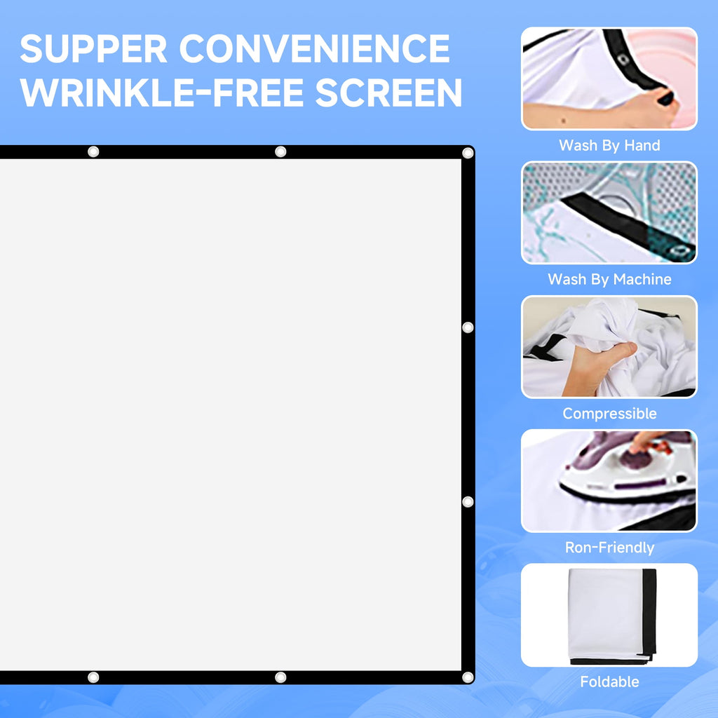 SCREENMAX Projector Screen 120 inch, 16:9 4K HD Movie Portable Projector Screen Indoor Outdoor Projection Screen Wrinkle-Free Foldable Movie Screen for Backyard