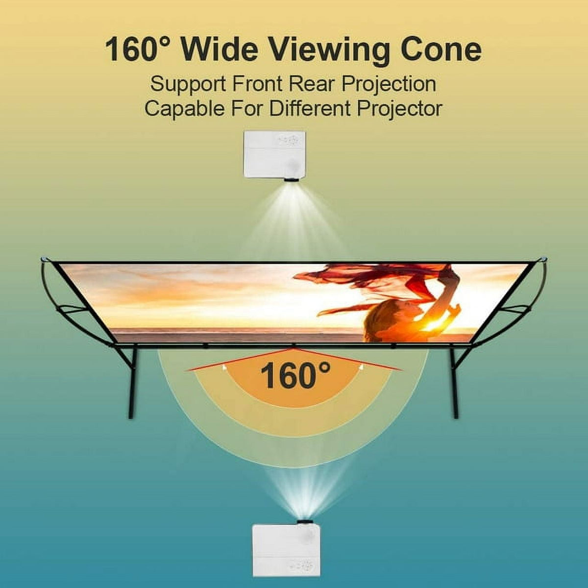 Projector Screen with Stand Foldable Portable Movie Screen 120 Inch, HD 4K Double Sided Projection Screen Indoor Outdoor Projector Movies Screen for Home Theater,16:9