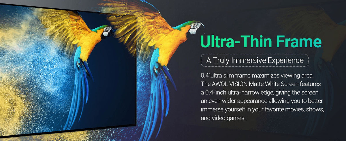 AWOL VISION 120" 16:9 Projector Screen, Fixed Frame Wall Mount Matte White Screen Compatible all type projectors MW-120
