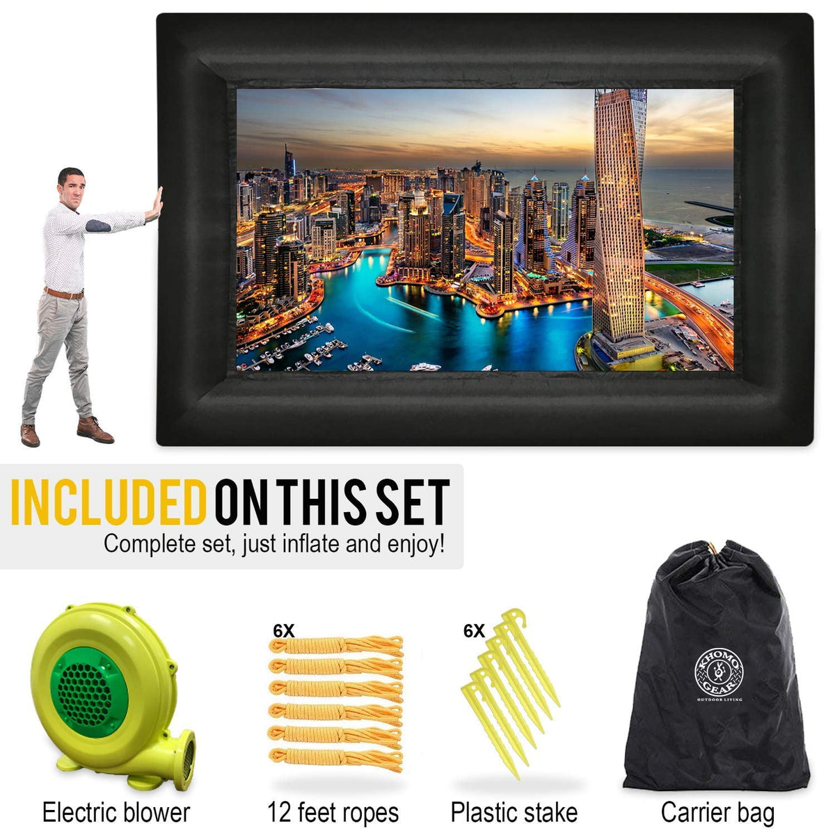 20 Feet Blow Up Projector Screen Outdoor Movie Home Theater Screen - Includes Inflation Fan, Tie-Downs and Storage Bag
