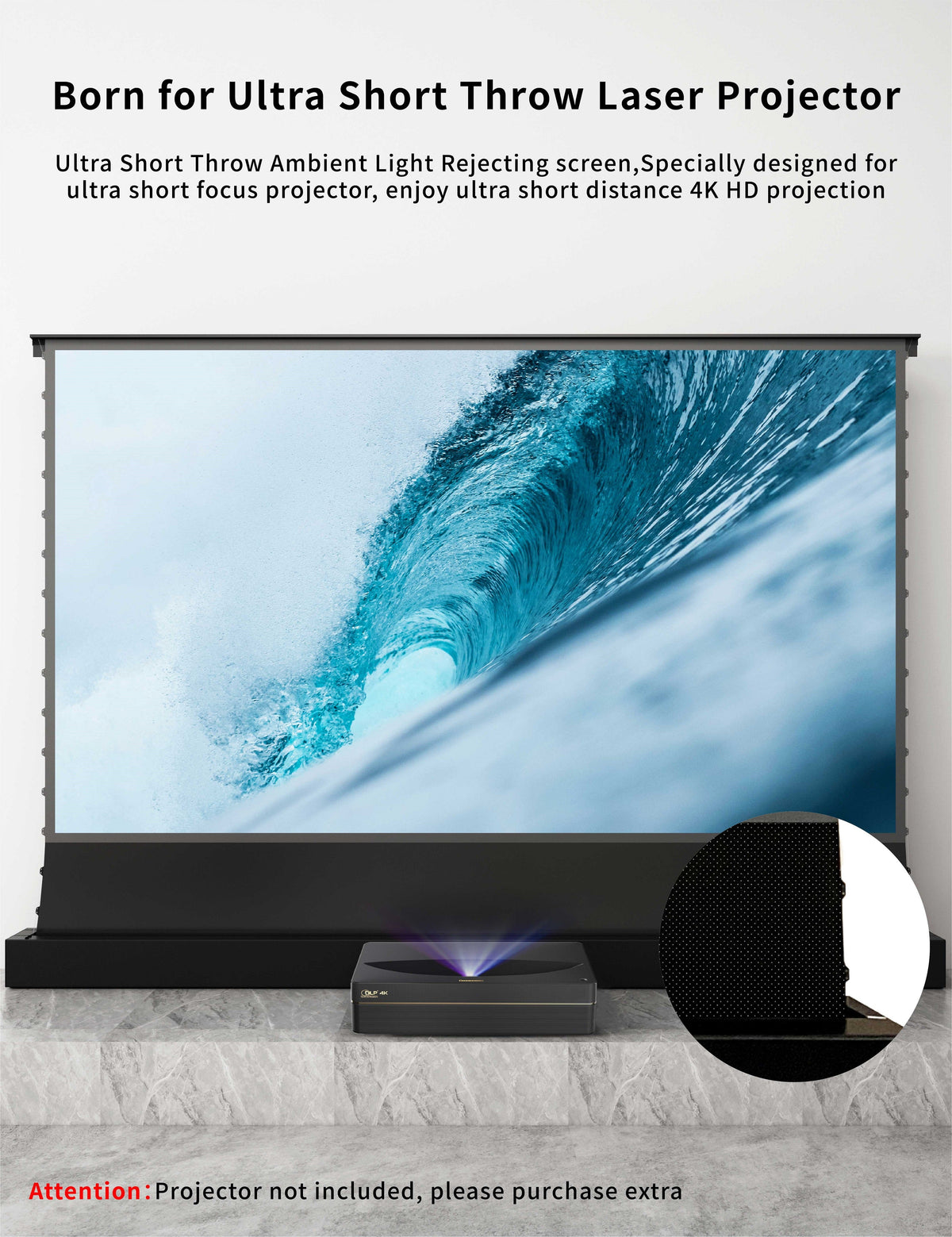 S PRO Electric Tension Floor Screen With UST ALR(Ultra Short Throw Ambient Light Rejecting)Material 【Only Suitable For UST Laser Projector And Settle On Table/Floor】