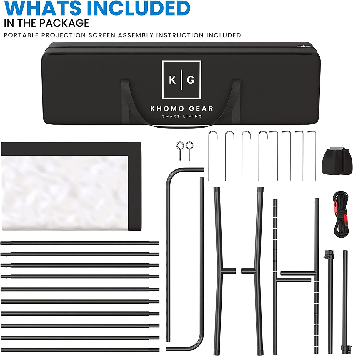 Khomo Gear Stand 180" Projector Screen with Stand & Carry Bag, White