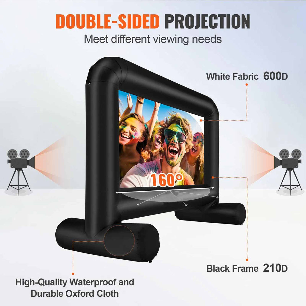 Inflatable Movie Screen, 14 FT Inflatable Projector Screen for Outside with Blower and Carrying Bag, Front/Rear Projection, Oxford Fabric Blow Up Screen