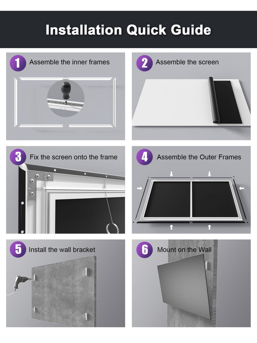 AWOL VISION 120" 16:9 Projector Screen, Fixed Frame Wall Mount Matte White Screen Compatible all type projectors MW-120