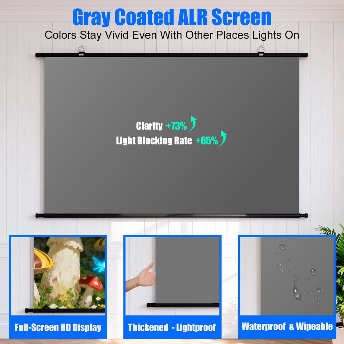 120 inch Projector Screen, XIAOHUI Portable Projector Screen for Indoor Outdoor, 4K ALR Hanging Projection Screen for Home Theater Backyard Party Movie Nights , 16:9 HD