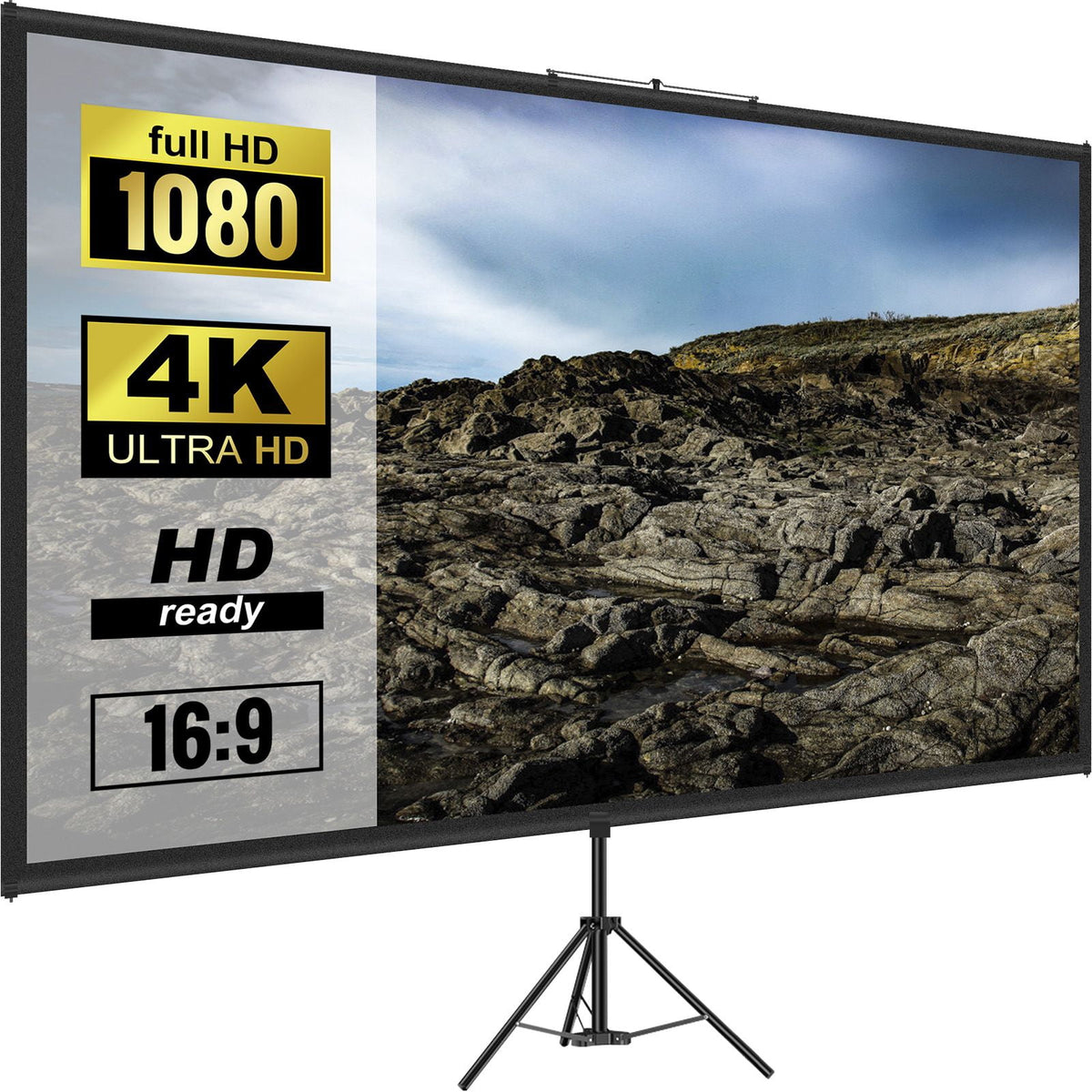 100 Inch 16:9 Projector Screen with Tripod Stand, 4K HD, convenient Height Adjustable