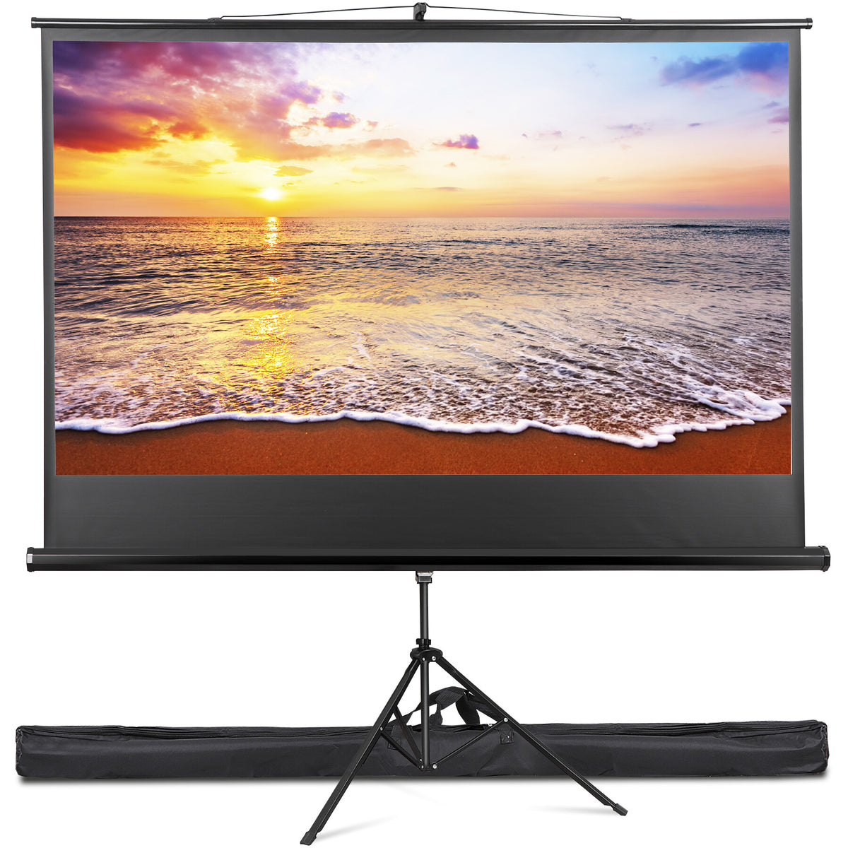 ZENSTYLE 84" 16:9 HD Projector Screen Stable Tripod Stand Movies Presentations with Carry Bag Black