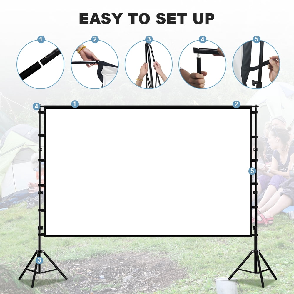 GAINVANE Projector Screen with Stand,100 inch 16:9 4K 3D Indoor Outdoor Movie Screen,Wrinkle Resistant,Suitable for Home Theater Movies Night