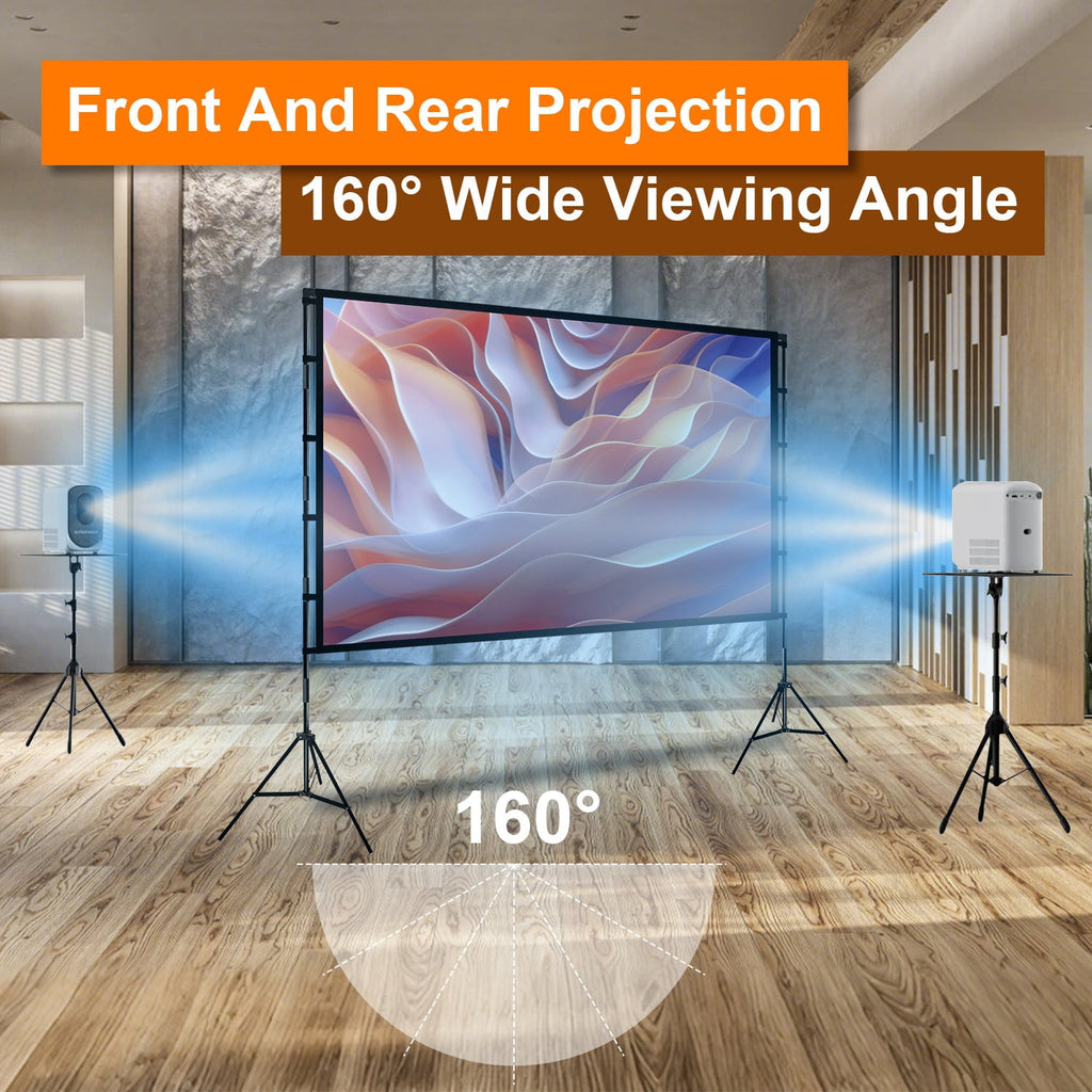 100" Portable Projector Screen with Stand 16:9 4K HD Rear Front Wrinkle-Free Movie Projector Screen with Carry Bag for Home Theater Backyard Movie Night Indoor Outdoor