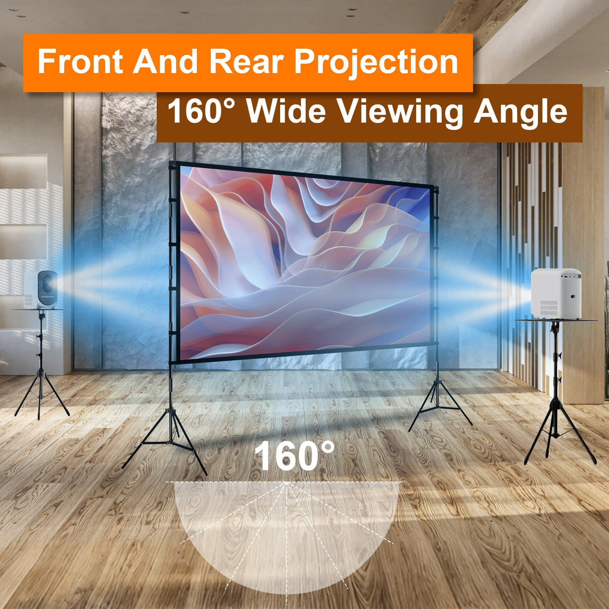 100" Portable Projector Screen with Stand 16:9 4K HD Rear Front Wrinkle-Free Movie Projector Screen with Carry Bag for Home Theater Backyard Movie Night Indoor Outdoor