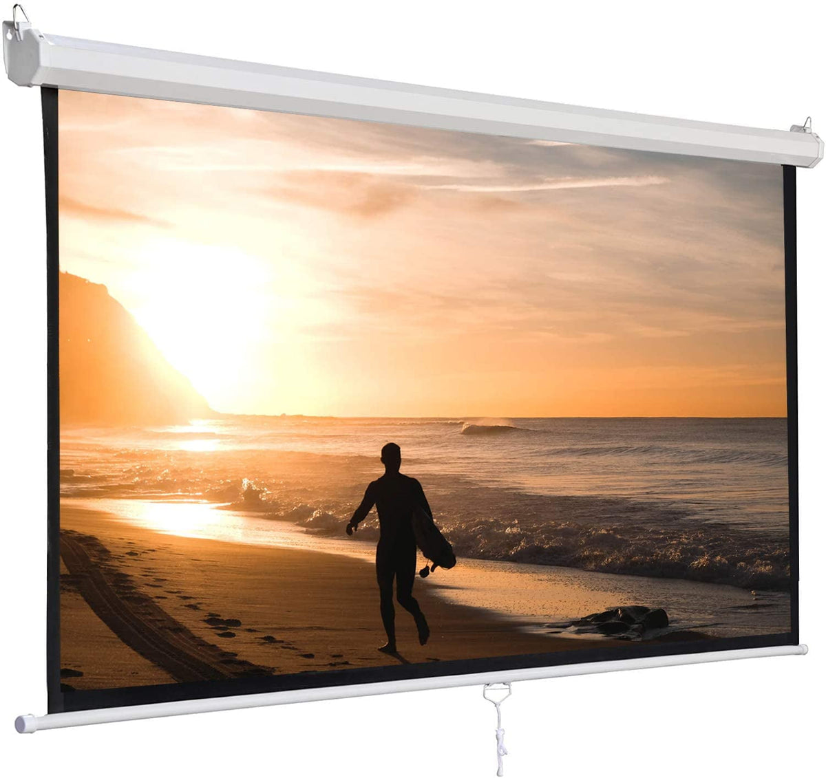 80'' 16:9 HD Projection Screen Foldable Anti-Crease Portable Projector Movie Screen Manual Pull Down for Home Theater Presentation Education Outdoor Indoor Public Display, Black