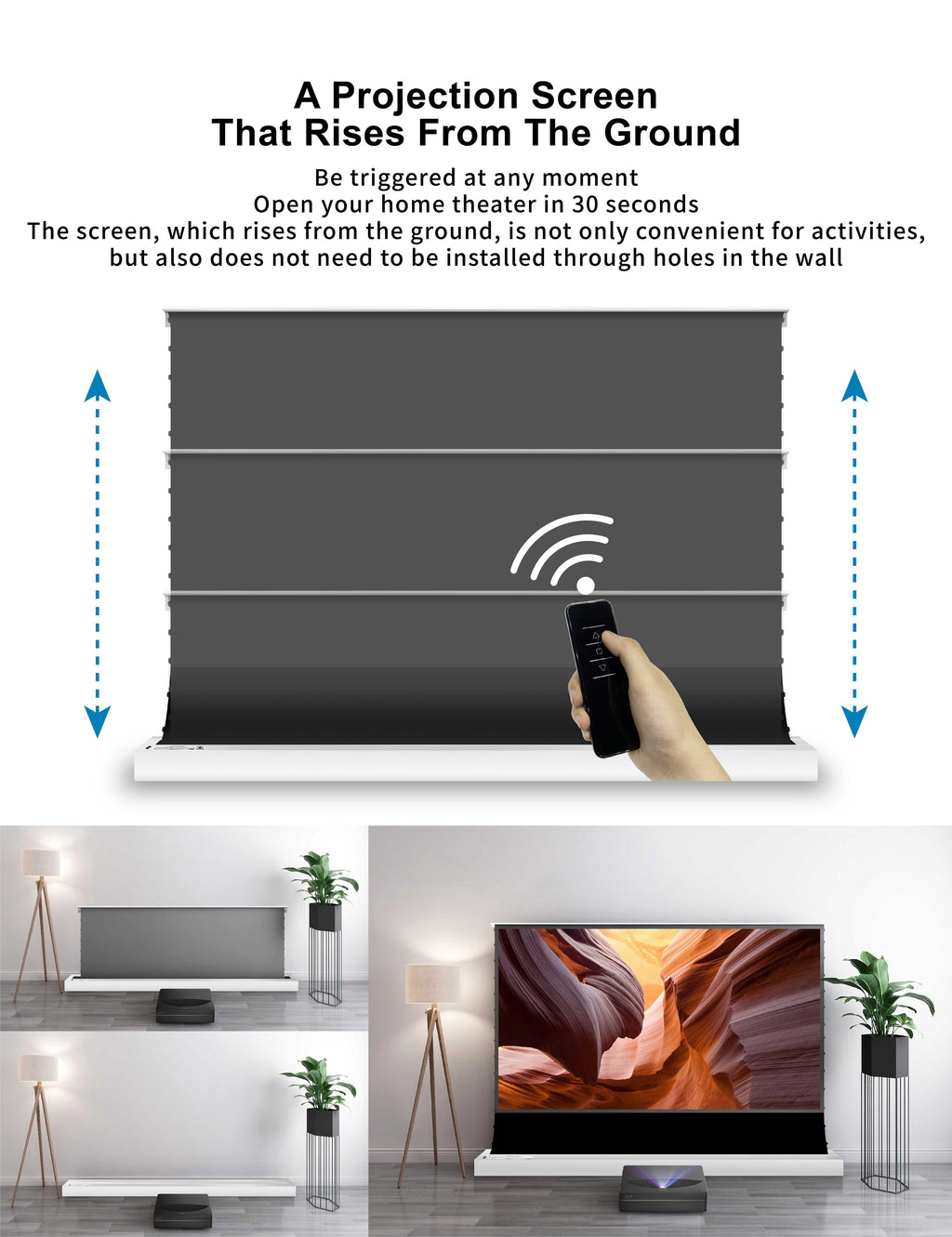 S PRO Electric Tension Floor Screen With UST ALR(Ultra Short Throw Ambient Light Rejecting)Material 【Only Suitable For UST Laser Projector And Settle On Table/Floor】