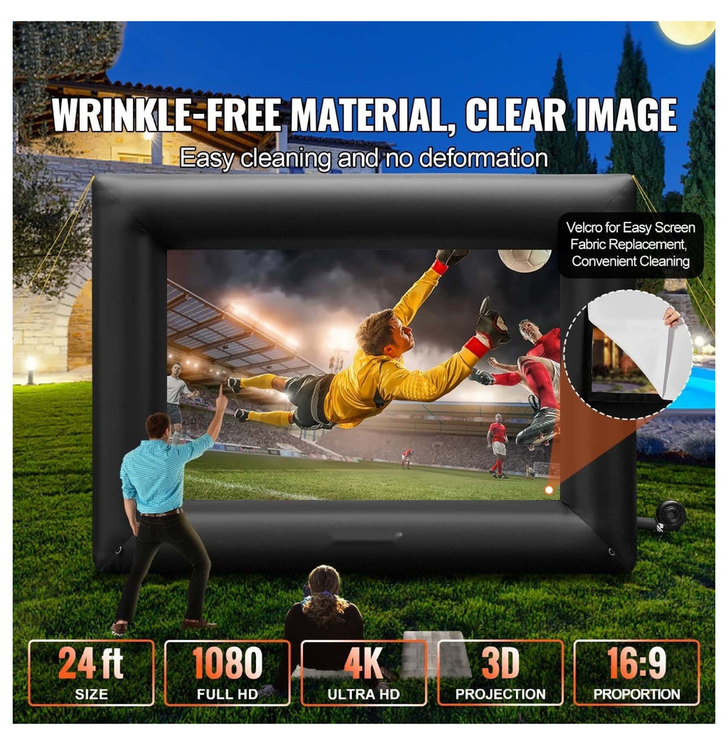 24FT Inflatable Movie Screen Projector Screen, 288inch Outdoor Backyard Theater with 360W Blower, Portable Blow Up Projector Screen for Films, Games