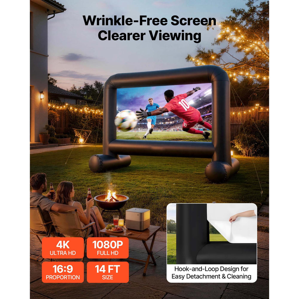 KFFKFF Inflatable Movie Screen, 14 ft Outdoor Projection Screen with Storage Bag, Dual-Sided Viewing, Quick Setup, Perfect for Backyard Movie Nights and Events