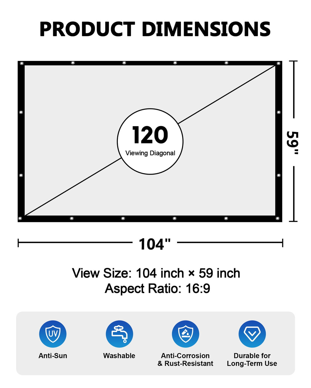 120 inch Projector Screen 16:9, 4K HD Indoor Outdoor Wall Mount Foldable Portable Movie Screens, Anti-Crease Projection Screen for Home Theater