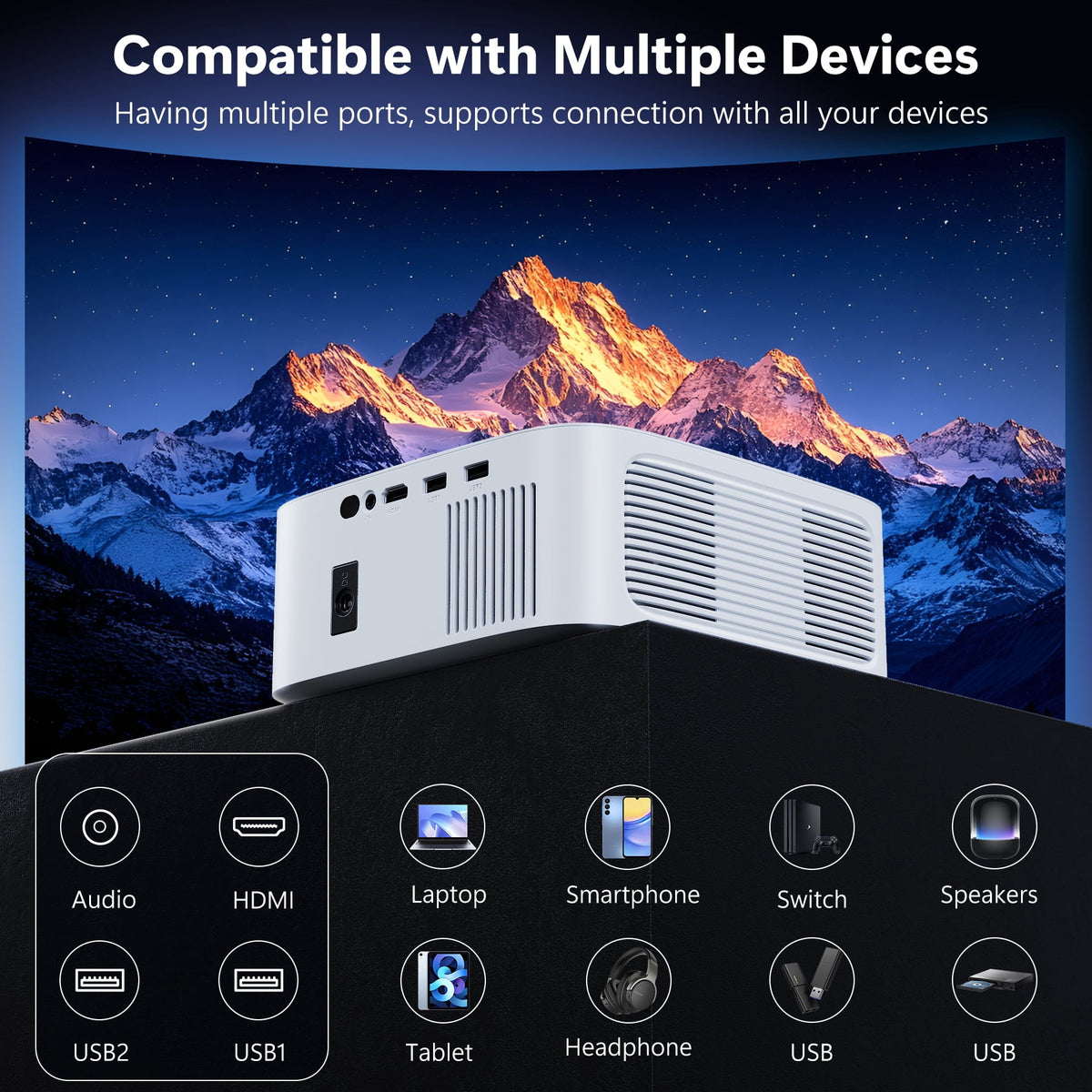 HAPPRUN 1500 ANSI Lumens Smart Projector Compatible with Netflix, 4K Decoding Movie Projector with WiFi & Bluetooth, Auto Focus & Keystone, Built-in Streaming Apps, Outdoor Projector for Home Theater