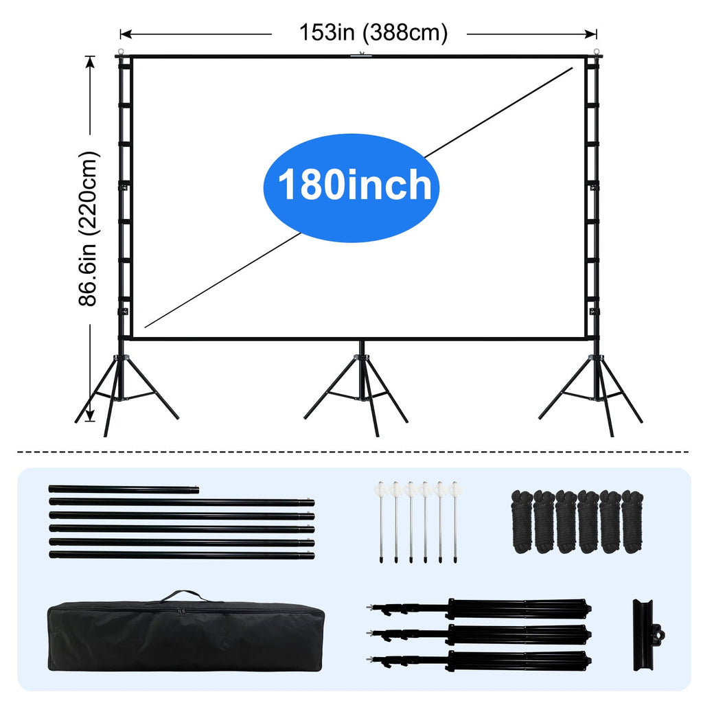 HVKDIEB 120 inch Projector Screen with Stand,16:9 4K HD Portable Projector Movie Screen with Carry Bag for Home Theater Outdoor Indoor
