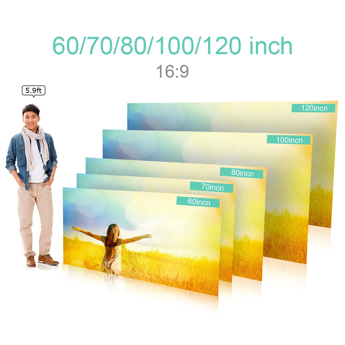 ACAGALA 80 Inch 120 Inch Portable Projector Screen HD 16:9 Frameless Video Projection Screen Foldable Wall Mounted For Home Theater Office Movies