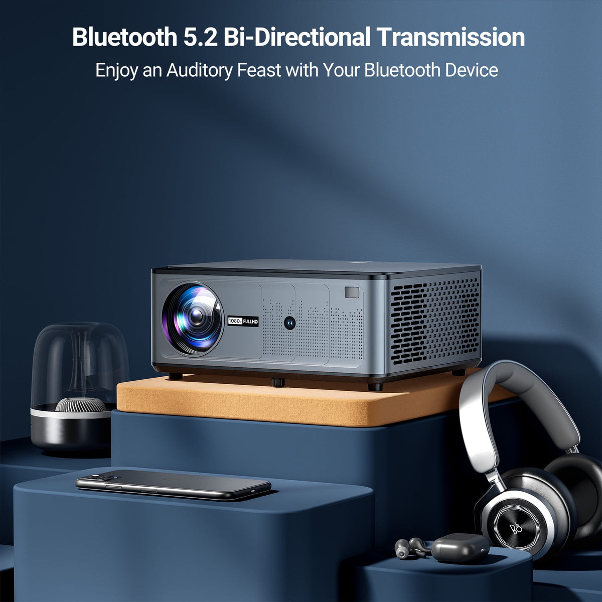 [900 ANSI & Auto Focus/Keystone] 4K Home Theater Projector with WiFi 6 and Bluetooth 5.2, Losei 300'' Movie Projector for Indoor/Outdoor, Smart Proyector Compatible with Phone/TV Stick/PC/PS5
