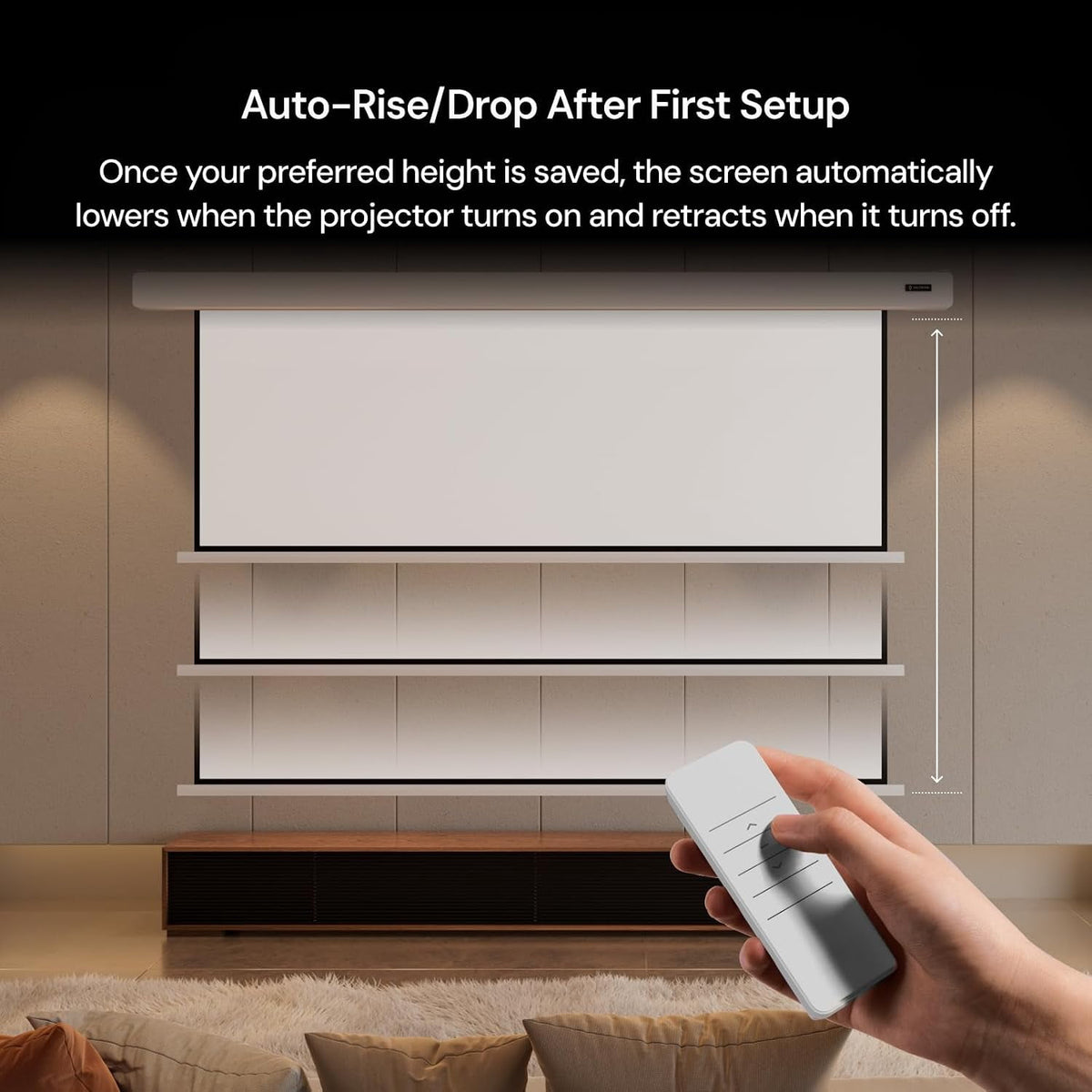 Valerion PureVision Motorized Projector Screen, 4K/8K UHD Ready, 20" Adjustable Drop, Black Backing, Long Throw Only