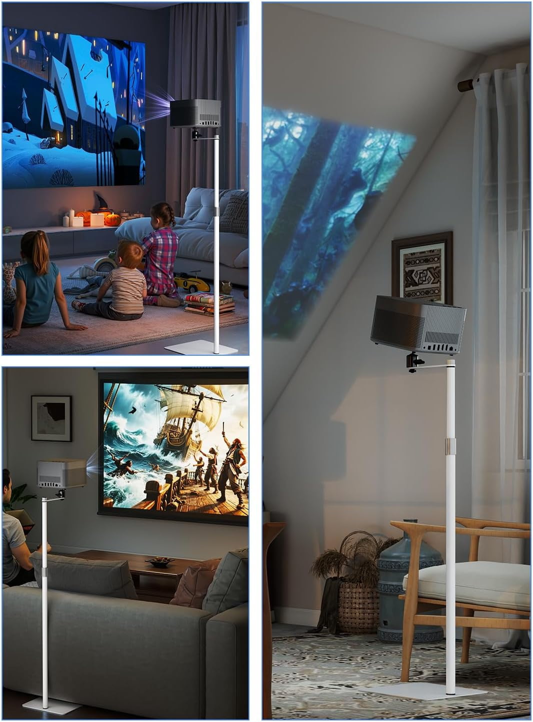 Projector Stand Against Wall Hidden Stand, 360°Swivel, Height Adjustable, Mini Projector Mount Bracket,