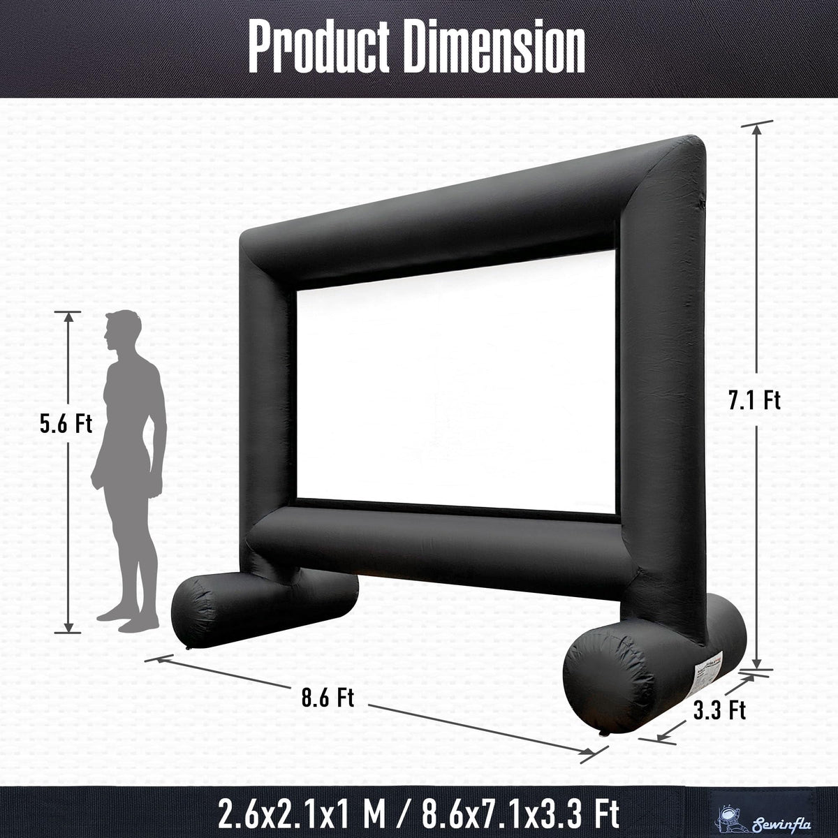 12FT Outdoor Inflatable Movie Projector Screen with Built-in Fan, Front & Rear Projection