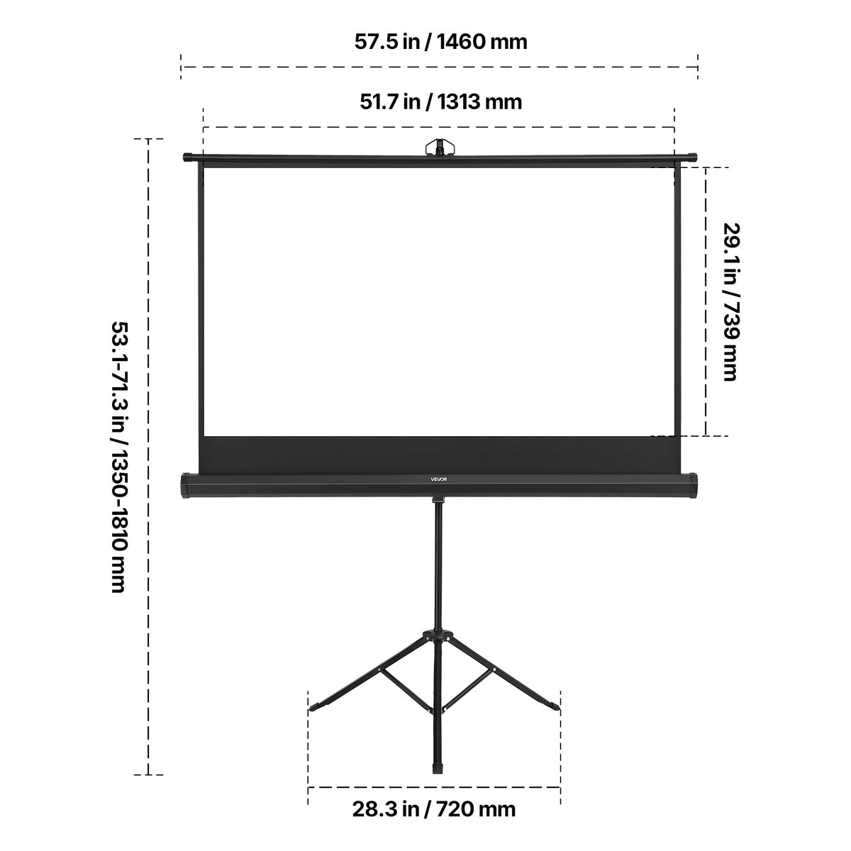 VEVOR Projector Screen with Stand, 60 Inch 160° Wide Angle Indoor Outdoor Projection Screen, 16:9 4K HD Wrinkleless Portable Tripod Screens with Carry Bag, for Movie Home Theater Office Presentation