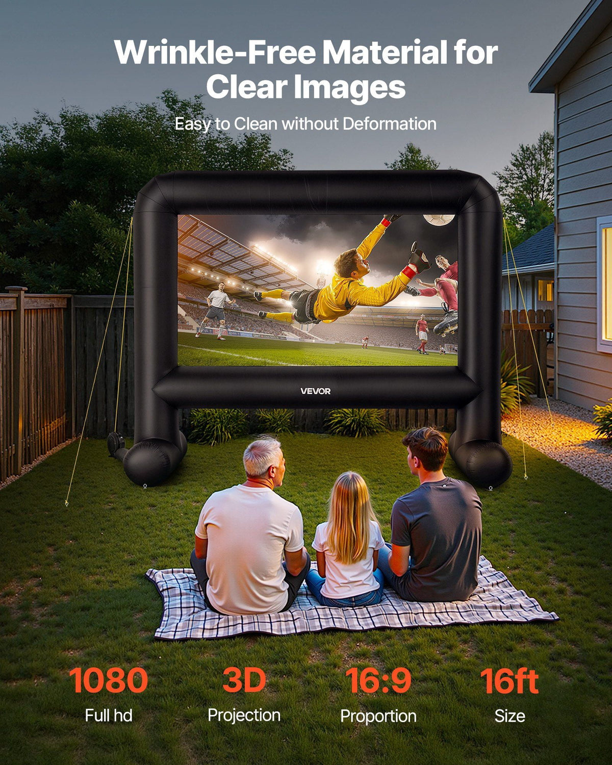 16FT Inflatable Movie Screen Portable Storage Bag Easy Setup 16:9 Outdoor Backyard Home Theater Theme Party Projection