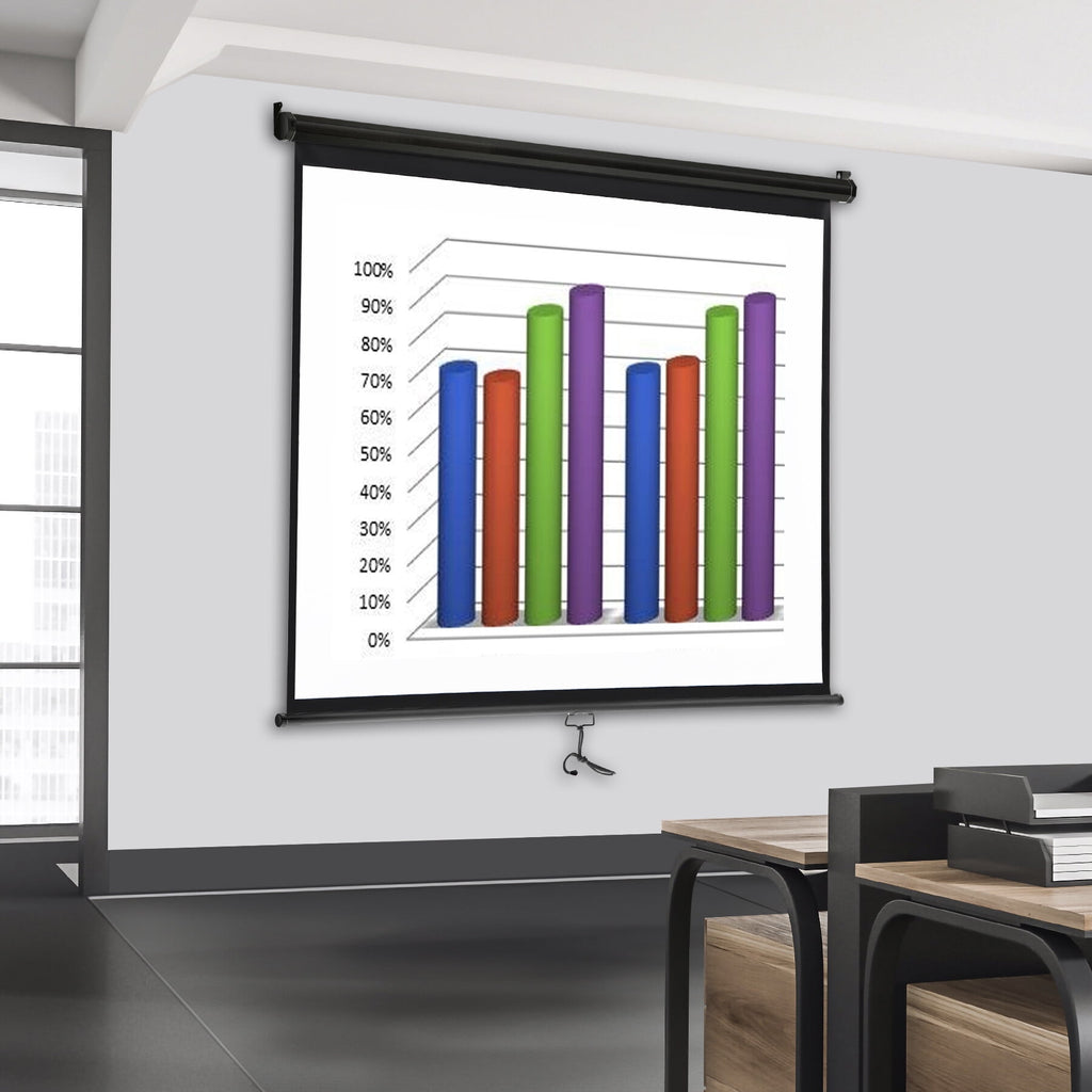 ZENSTYLE Projector Screen 72 inch 4:3 HD PVC Manual Projection Screen Home Theater Office Black