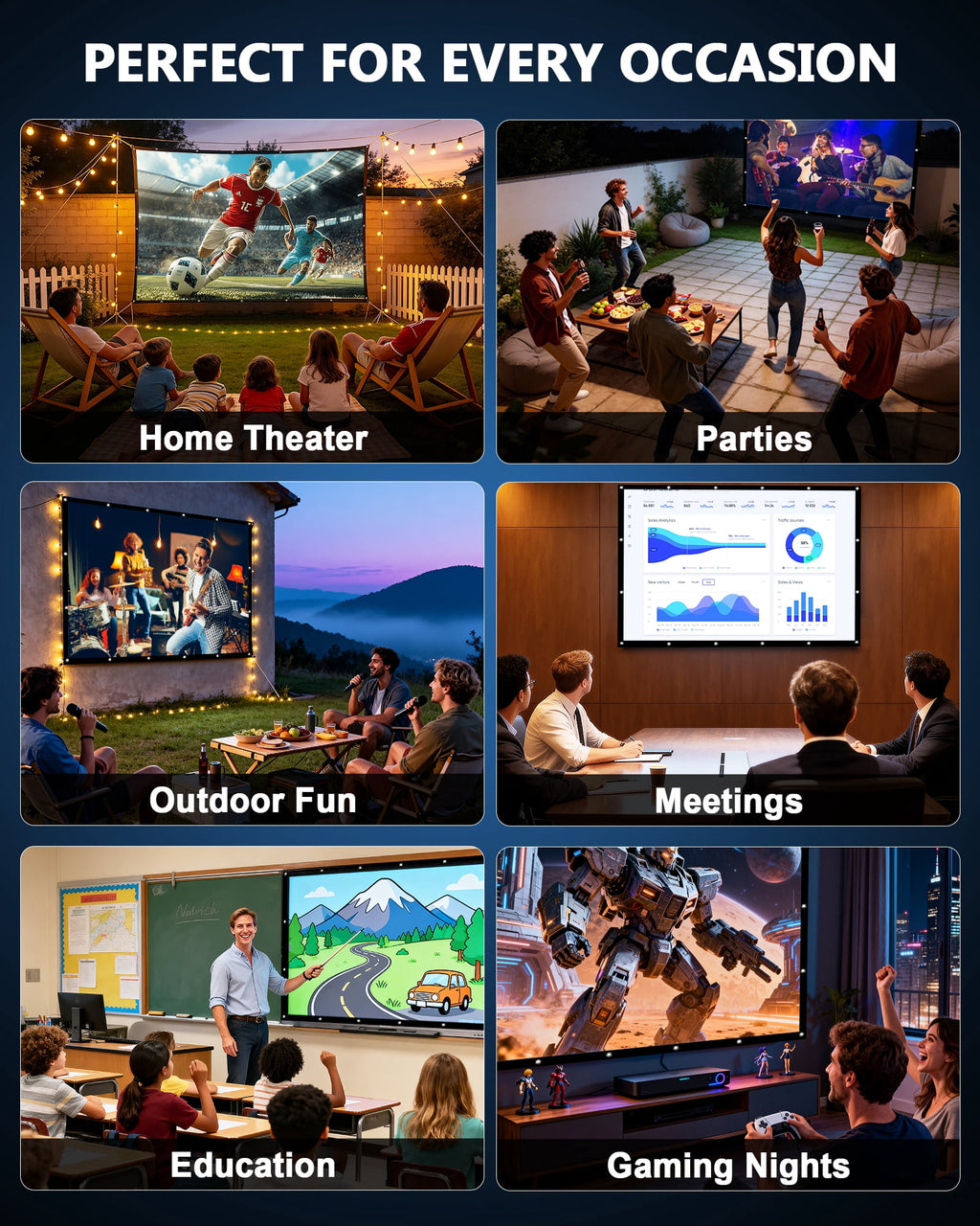 120 inch Projector Screen 16:9, 4K HD Indoor Outdoor Wall Mount Foldable Portable Movie Screens, Anti-Crease Projection Screen for Home Theater