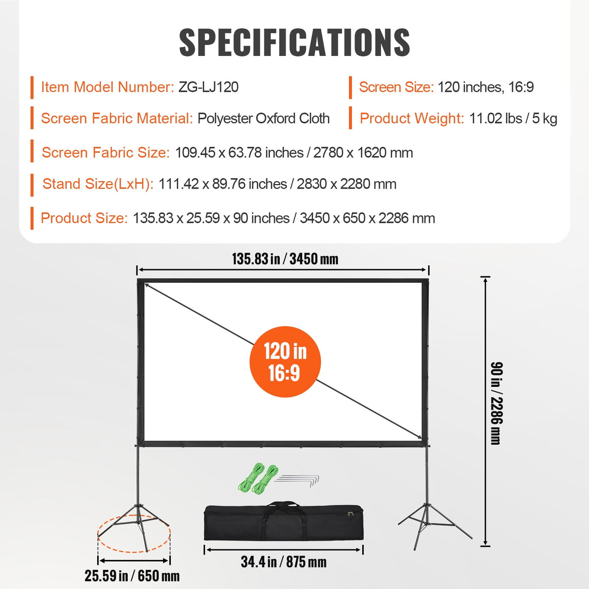 KFFKFF 100" Portable Projector Screen with Stand, 16:9, HD, 4K, Movie Screen Featuring Wrinkle-Resistant Design, for Indoor and Outdoor Use.
