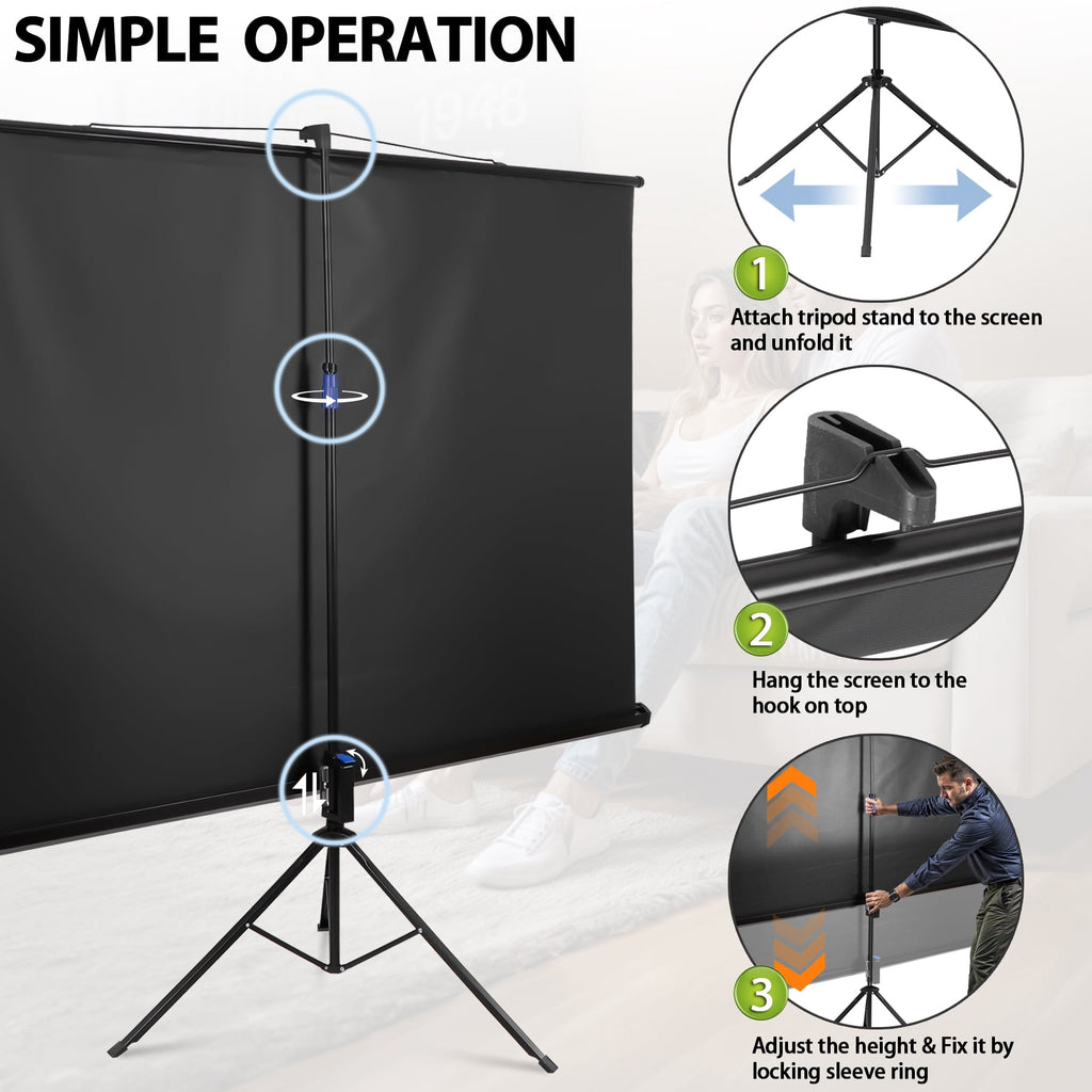 ZENY 84 Inch Projector Screen with Stand 16:9 HD Portable Outdoor Movie Screen Height Adjustable Tripod Projection Screen with Carry Bag