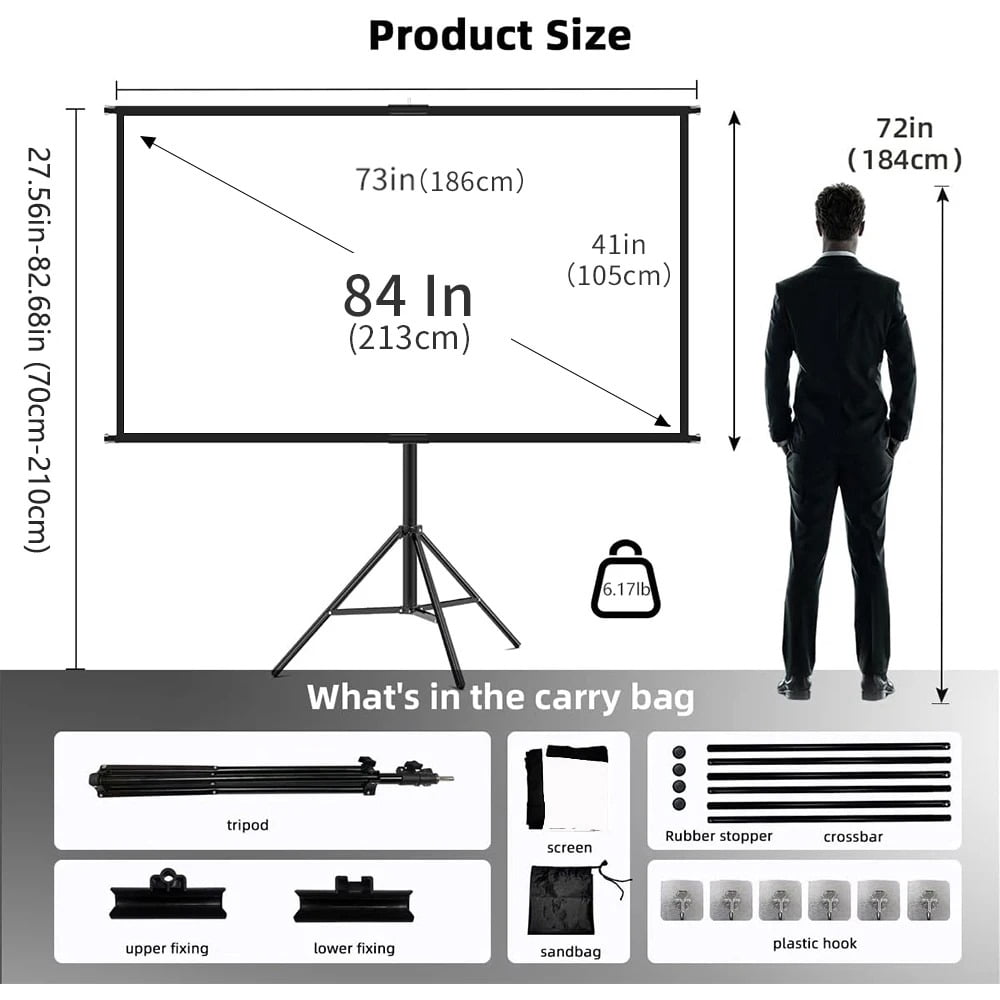 GAINVANE Projector Screen With Stand Foldable White Less Creases 100 inch Soft Double Sided Screen Home Theater Outdoor