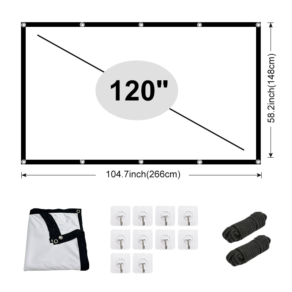 HVKDIEB Projection Screen 100 Inch Wall Mount Projector Screens, White, GMD100, New, 1 Count