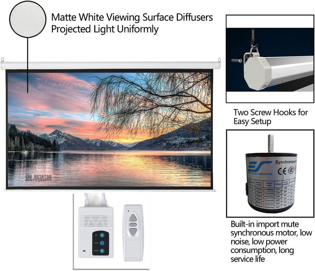 ShowMaven Wall Mount 92" Projector Screen, White, SM-G88000028