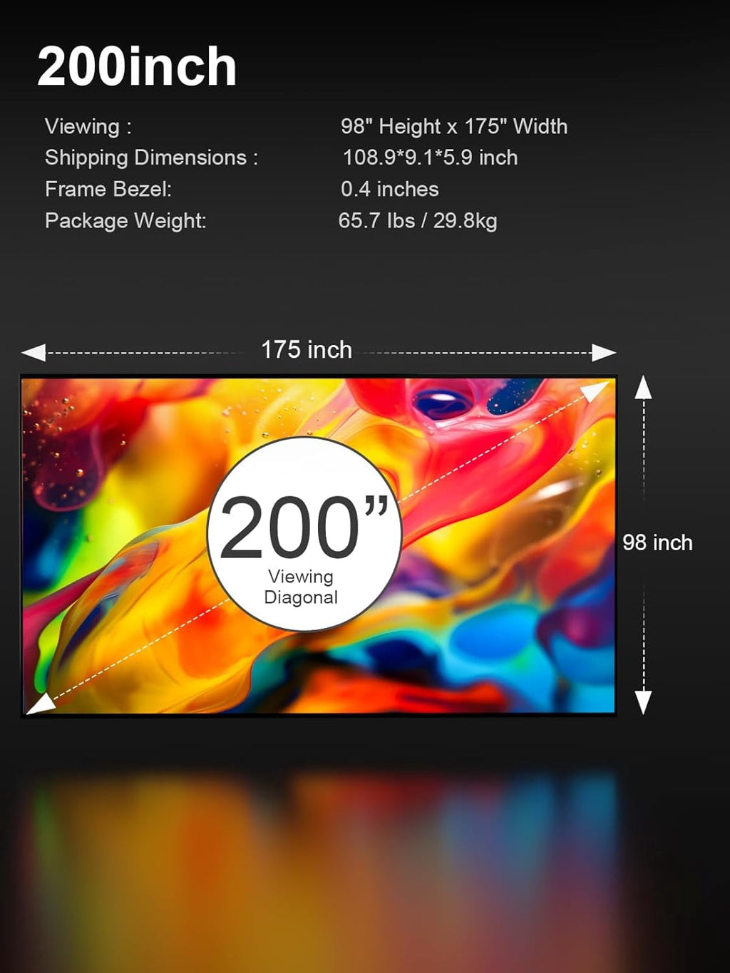 AWOL VISION 200-inch Projector Screen Fixed Frame, 1.3 dB Peak Gain, The Perfect Combo with LTV-2500, 80% Picture Quality Improved, 4K / 8K Ultra HD, Active 3D Wall Mount Projector Screen