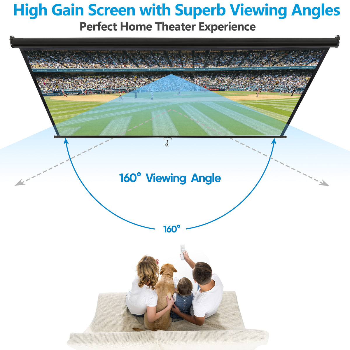 HomGarden 80inch 16:9 Portable Projector Screen 1080P HD 4K Folding Anti-Crease Movie Screen, White