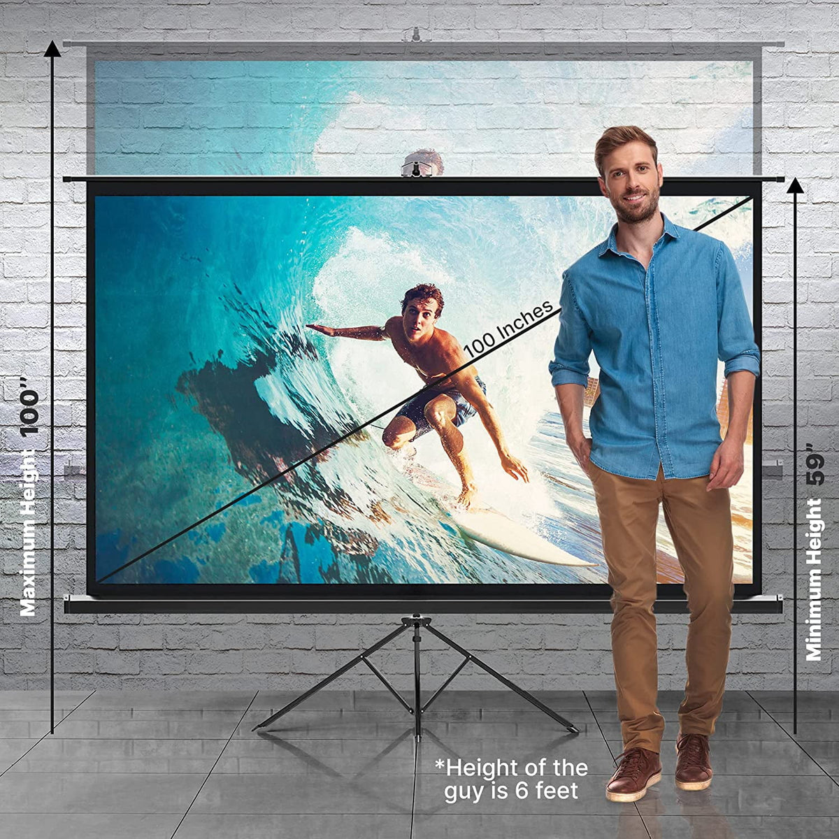 Pyle Universal Projector Screen W/ Stand 60-inch Floor Standing Portable Fold-Out Rollup Matte