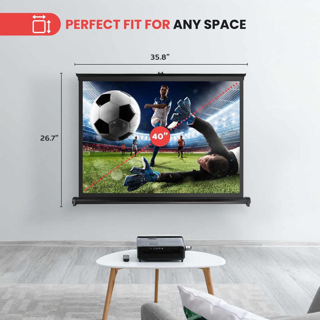 Pyle 40 Inch Projector Viewing Manual Retractable Pull Out Style Display Screen