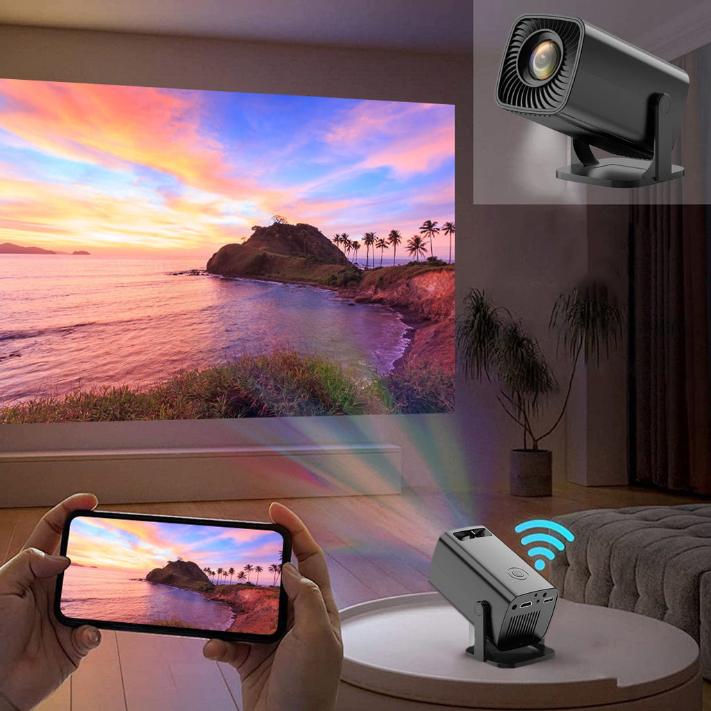Nkmbld 4K Projector with WiFi and Bluetooth, Mini Portable Automatic Projector Outdoor/Indoor Movie Projector with WiFi and Bluetooth for Home Theater Upgrade
