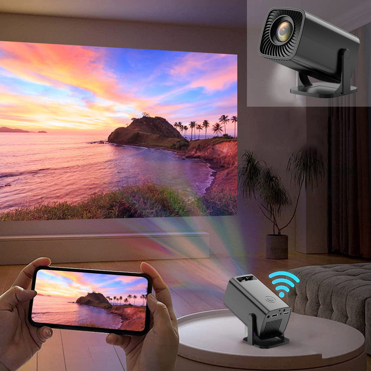 Nkmbld 4K Projector with WiFi and Bluetooth, Mini Portable Automatic Projector Outdoor/Indoor Movie Projector with WiFi and Bluetooth for Home Theater Upgrade