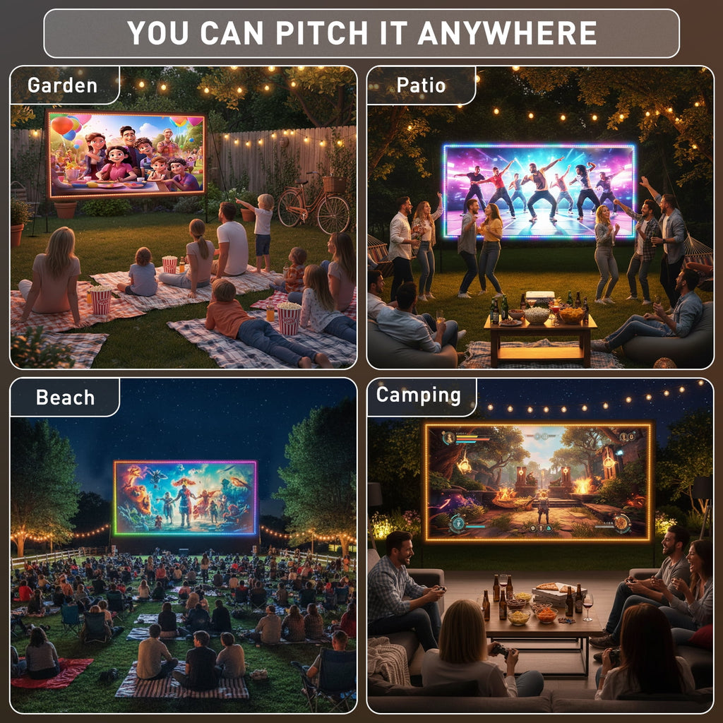 150 Inch Projector Screen with LED Strip & Smart LED Lights 4K Ultra HD Wrinkle-Free Projection Screen with 160° Wide Viewing Angle, Perfect for Ball Games, Sports Matches, TV Shows, Movies & Indoor
