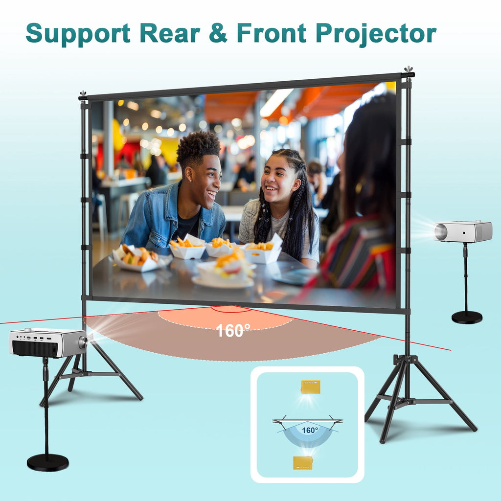 Florascent 120 inch Projector Screen with Stand, 4K HD 16:9 Foldable Anti-Crease Indoor Outdoor Movie Screen, Portable Projection Screen for Backyard Theater, Camping, and Sports Viewing Parties