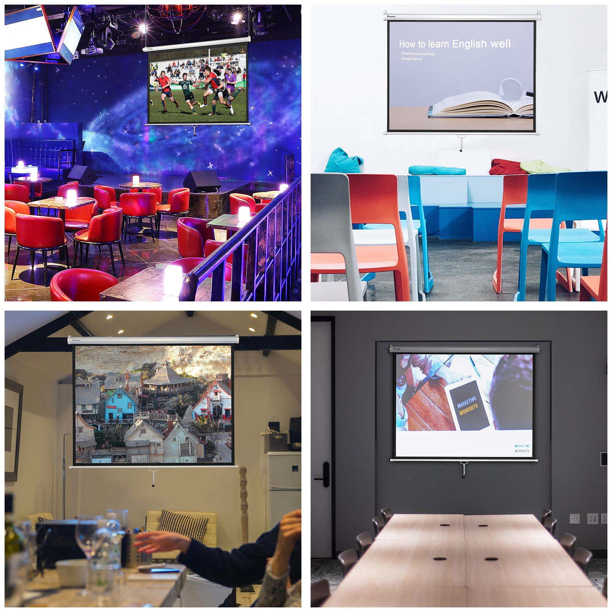 InstaHibit 92" Motorized Projection Screen with Remote Control 16:9 4K 3D HD Electric Projector Screen Wall Mounted Indoor Outdoor Movie Night