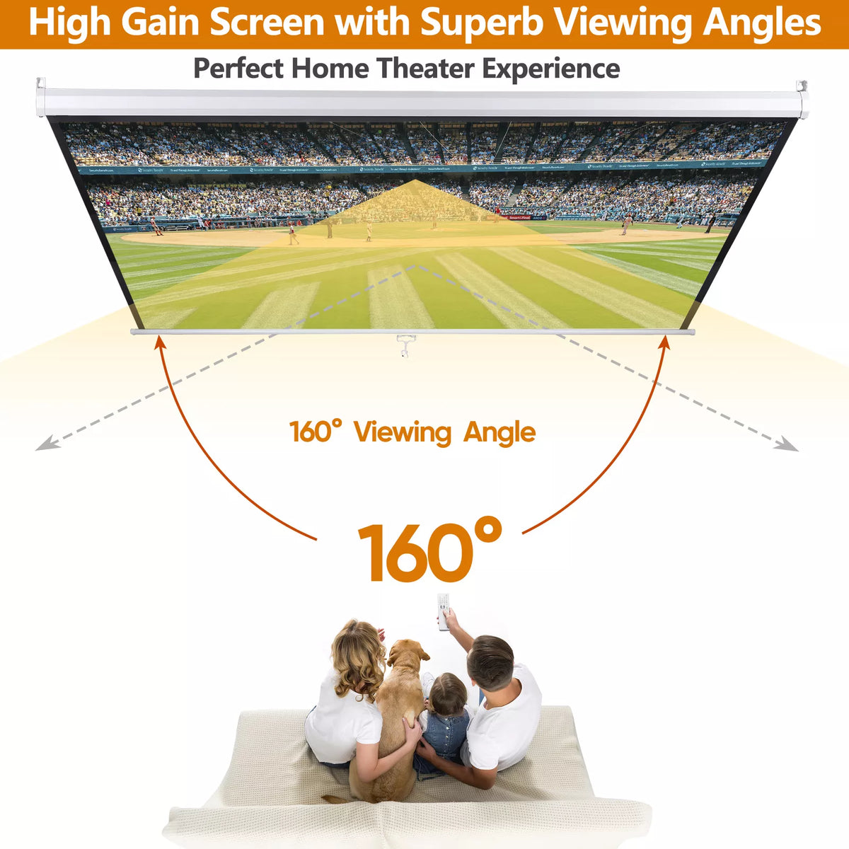 SuperDeal Projector Screen 72 inch 4:3 HD PVC Manual Projection Screen Home Theater Office White