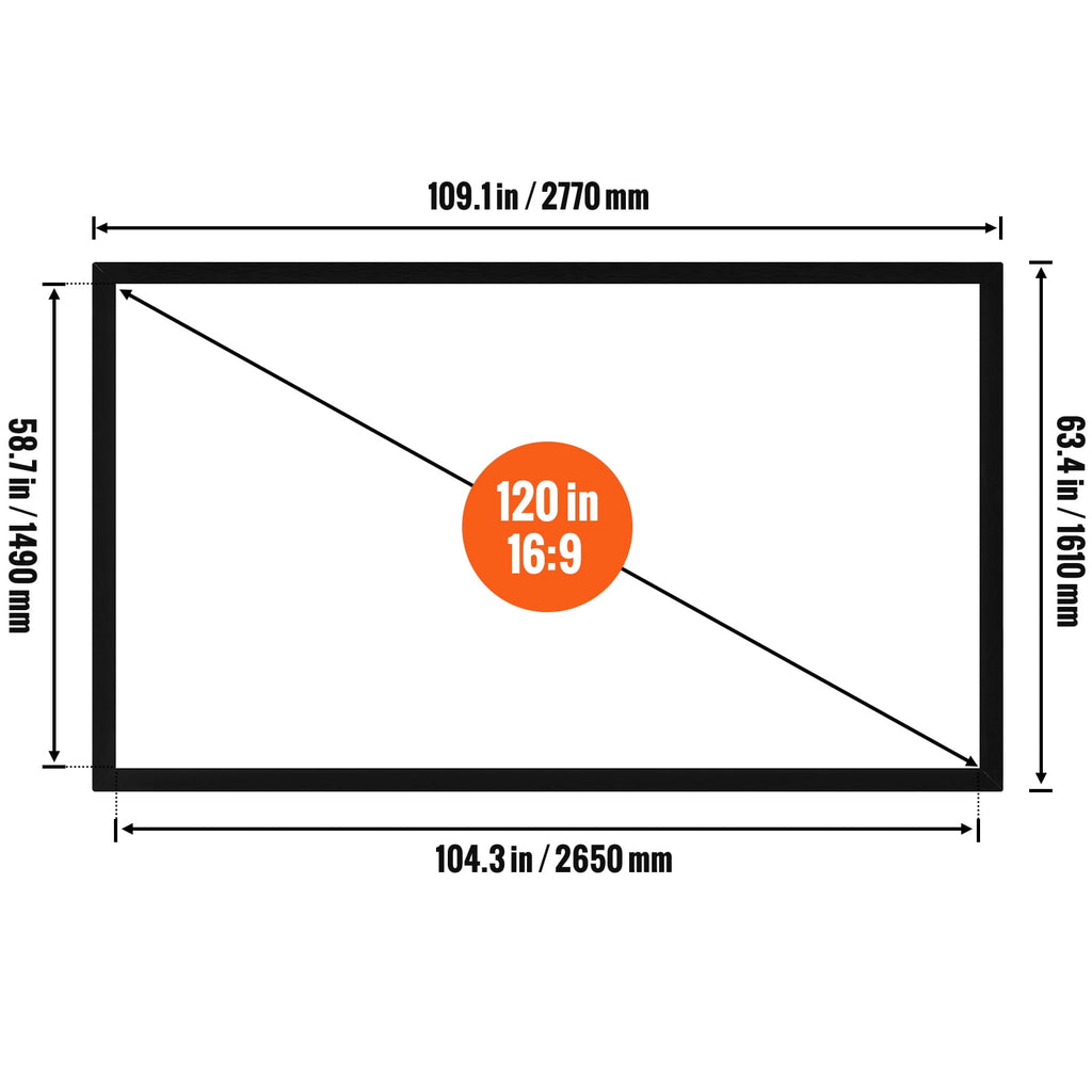 VEVOR 120" 16:9 Projector Screen Fixed Frame 4K HDTV Movie Theater 3D